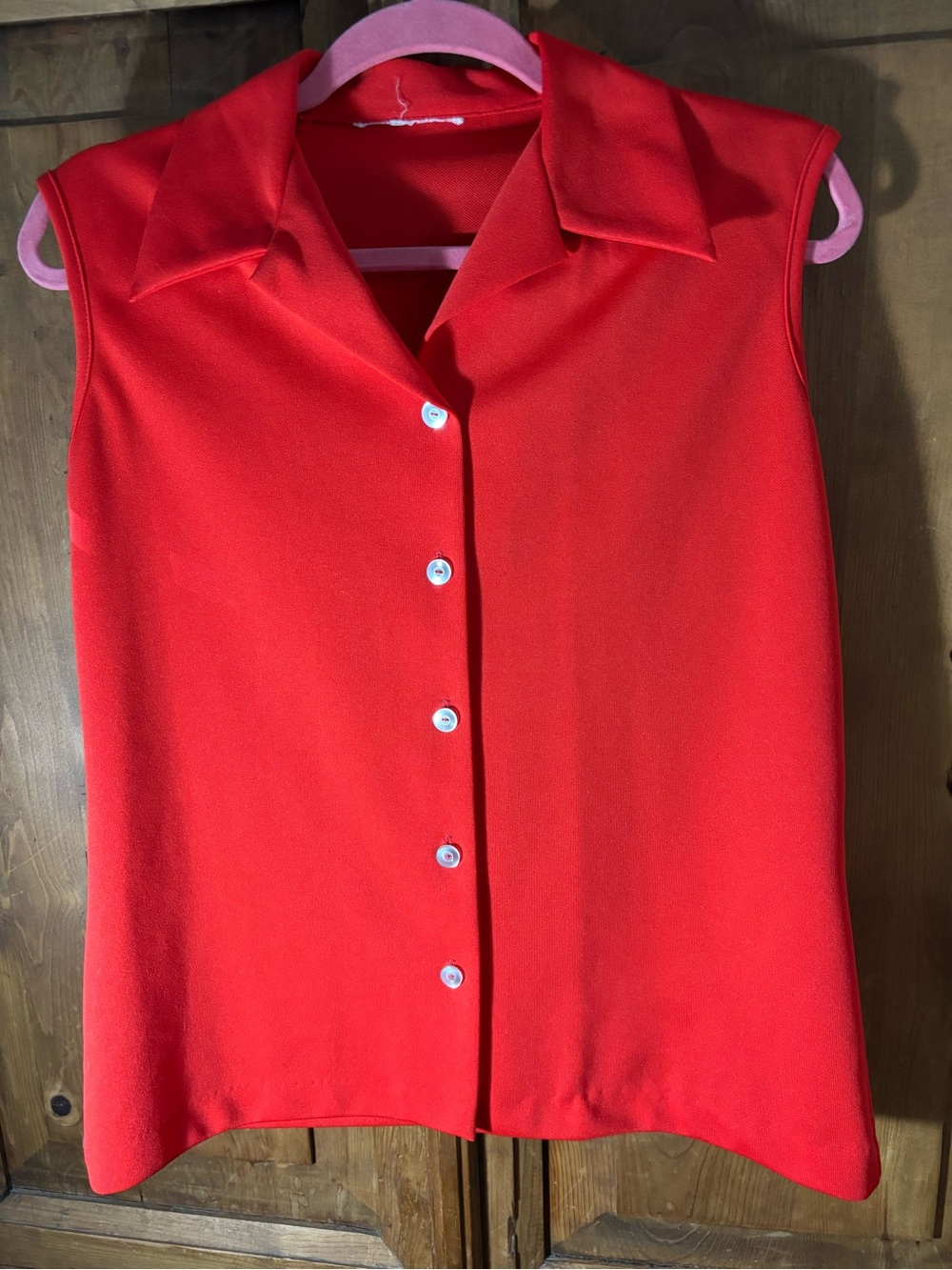 Vintage Poly Red Sleeveless Button-Front Women's Top